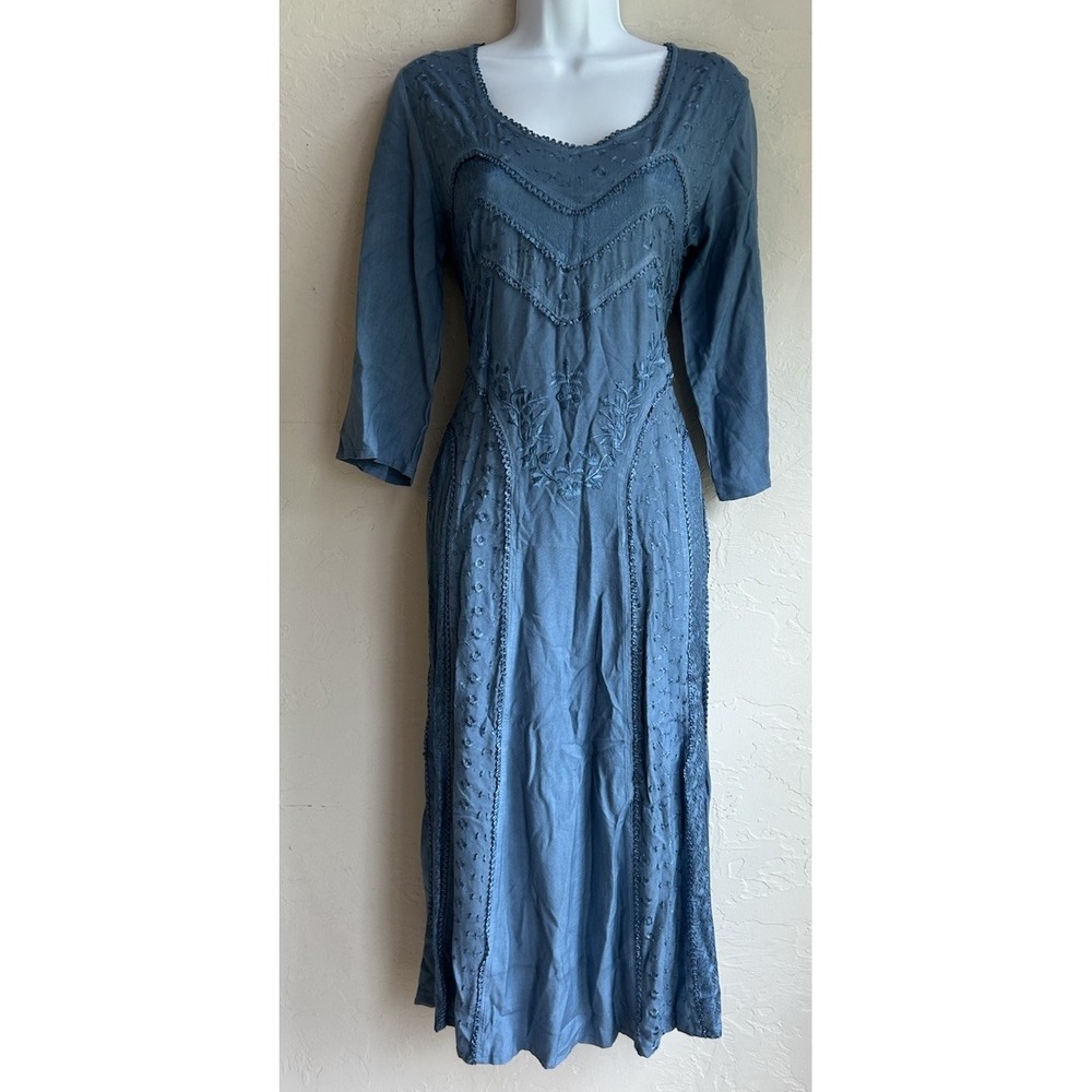 Marisol Embroidered Midi Dress‎ M NWT Lace Up Boho Whimsigoth Fairy Cottagecore
